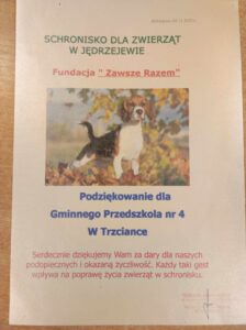 Serdeczne podziękowania dla Rodziców oraz Dzieci za włączenie się do corocznej akcji zbiórki karmy dla Schroniska dla zwierząt w Jędrzejewie "MISKA DLA SCHRONISKA".